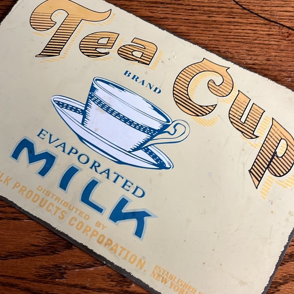 Tin sign “Tea Cup Brand Evaporated Milk” metal kitchen plaque sign - Picture 4 of 7